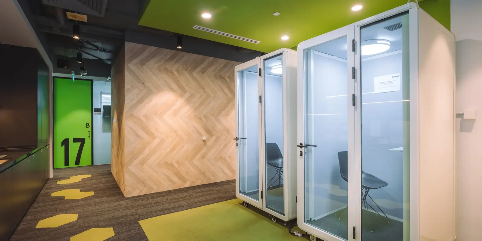 Modern office booth spaces and interior corridor